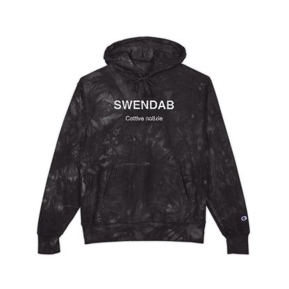 Embroidered Tie-Dye Hoodie — "SWENDAB CATTIVE NOTIZIE" Champion Reverse Weave - SWENDAB