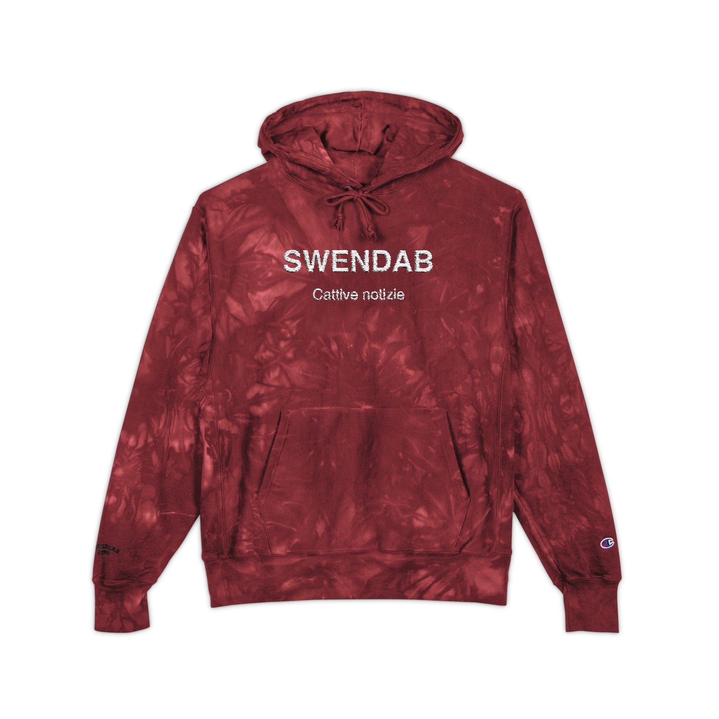 Embroidered Tie-Dye Hoodie — "SWENDAB CATTIVE NOTIZIE" Champion Reverse Weave - SWENDAB