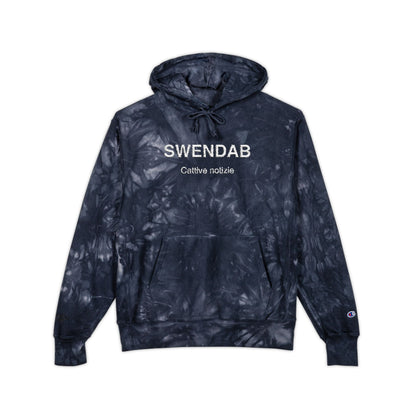 Embroidered Tie-Dye Hoodie — "SWENDAB CATTIVE NOTIZIE" Champion Reverse Weave - SWENDAB