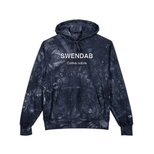 Embroidered Tie-Dye Hoodie — "SWENDAB CATTIVE NOTIZIE" Champion Reverse Weave - SWENDAB