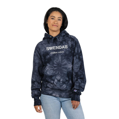 Embroidered Tie-Dye Hoodie — "SWENDAB CATTIVE NOTIZIE" Champion Reverse Weave - SWENDAB