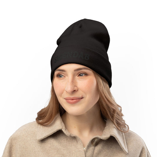Embroidered BLACK on BLACK Beanie