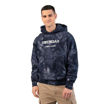 Embroidered Tie-Dye Hoodie — "SWENDAB CATTIVE NOTIZIE" Champion Reverse Weave - SWENDAB