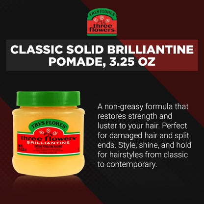 Brilliantine Solid Pomade – Classic Hair Pomade for Men, High Shine Hair Dressing for Smooth Sleek Styles, 3.25 Oz